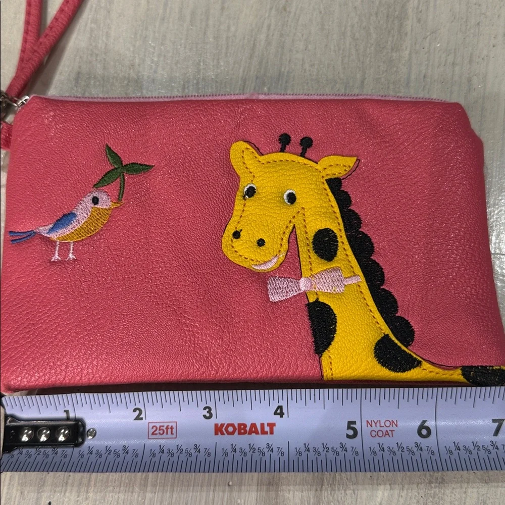 Pink Clutch with Giraffe and Bird Design